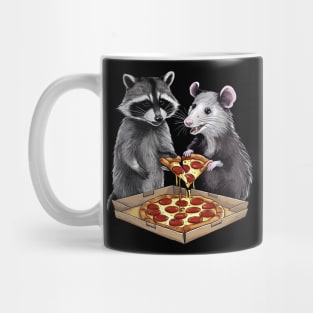 Possum and Raccoon eating pizza Mug